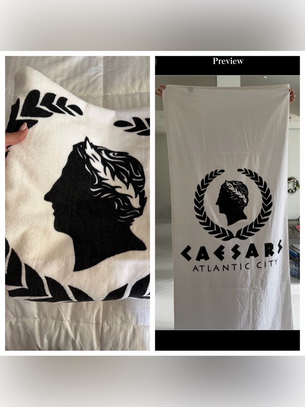 Caesar’s Atlantic City White and Black Beach Towel 70” x 34”